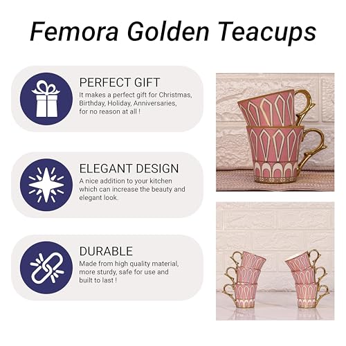 Femora Mandala Pattern with Golden Handle Golden Tea Mugs, Ceramic Tea Cups, Coffee Mugs (130 ml) - 6 Pcs Set (NOT Microwave Safe) - Image 5
