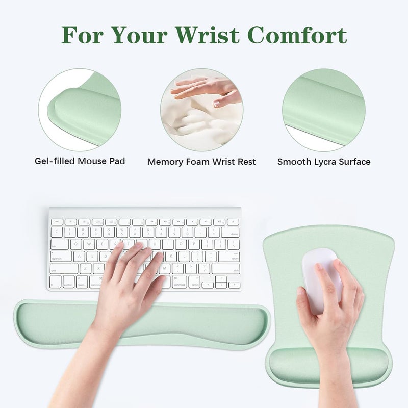 QINGLER Ergonomic Mouse Pad with Wrist Support, Comfortable Keyboard Wrist Rest, Memory Foam Keyboard Pad and Soft Gel Mouse Pad, Easy Typing and Pain Relief for Gaming, Office, Laptopï¼ŒGreen - Image 4