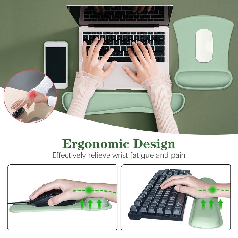 QINGLER Ergonomic Mouse Pad with Wrist Support, Comfortable Keyboard Wrist Rest, Memory Foam Keyboard Pad and Soft Gel Mouse Pad, Easy Typing and Pain Relief for Gaming, Office, Laptopï¼ŒGreen - Image 3