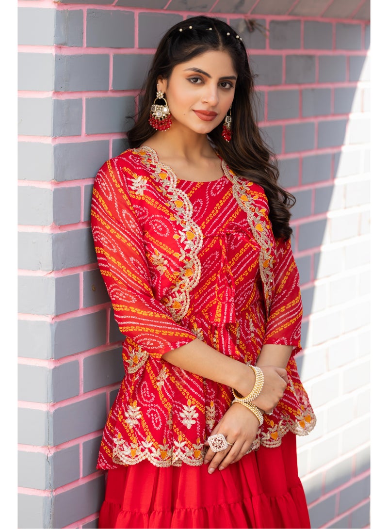 Super Asian "Bandhej Embroidered Crop Top, Lehenga & Jacket Set – Traditional Elegance Collection"  - Image 3