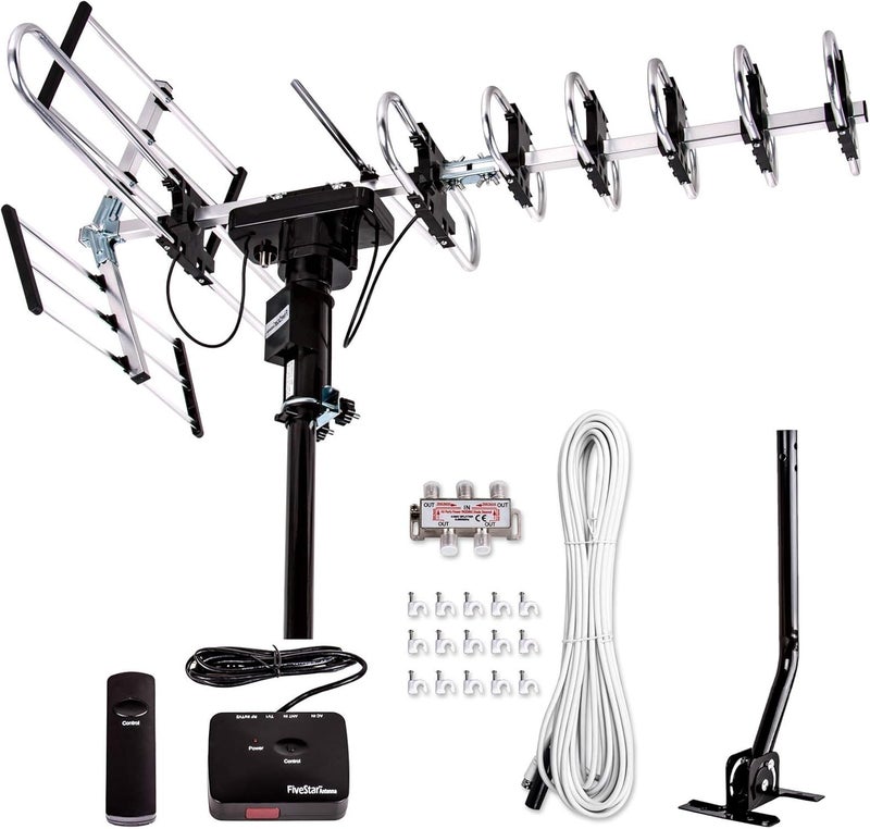 Five Star Outdoor Digital Amplified HDTV Antenna - up to 200 Mile Long Range,Directional 360 Degree Rotation,HD 4K 1080P FM, Supports 5 TVs Plus Installation Kit and Mounting Pole - Image 1