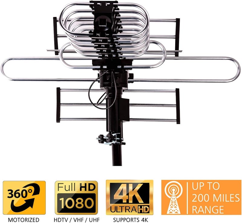 Five Star Outdoor Digital Amplified HDTV Antenna - up to 200 Mile Long Range,Directional 360 Degree Rotation,HD 4K 1080P FM, Supports 5 TVs Plus Installation Kit and Mounting Pole - Image 2