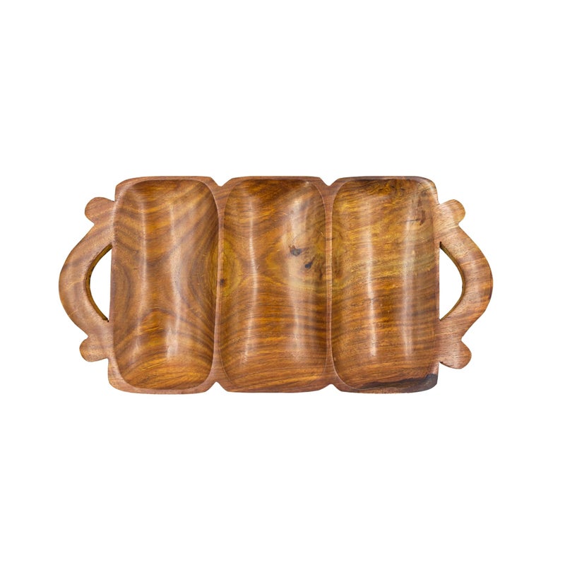 Natriel Premium Acacia Wood Serving Tray Wood Decorative Platter Dark Brown 3 Compartment Platter for Cafe Home Kitchen Natural Finish - Image 2