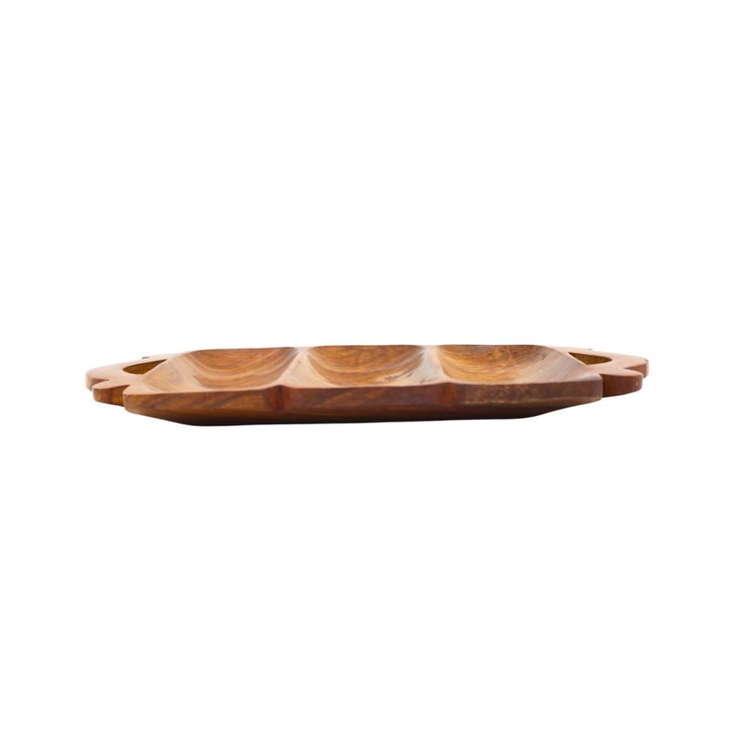 Natriel Premium Acacia Wood Serving Tray Wood Decorative Platter Dark Brown 3 Compartment Platter for Cafe Home Kitchen Natural Finish - Image 5