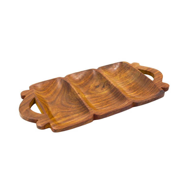 Natriel Premium Acacia Wood Serving Tray Wood Decorative Platter Dark Brown 3 Compartment Platter for Cafe Home Kitchen Natural Finish - Image 4