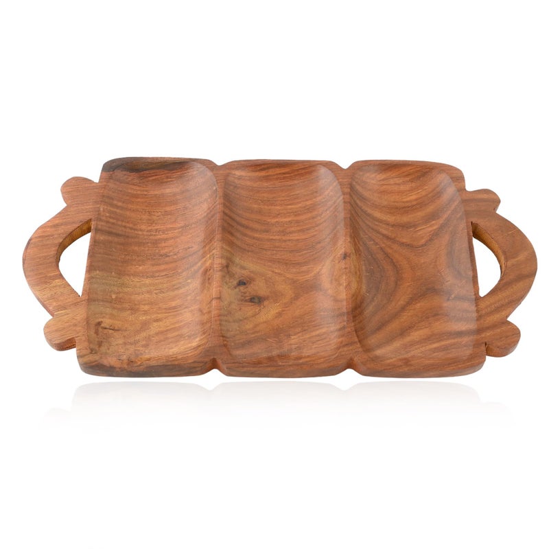 Natriel Premium Acacia Wood Serving Tray Wood Decorative Platter Dark Brown 3 Compartment Platter for Cafe Home Kitchen Natural Finish - Image 1