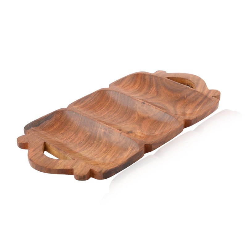 Natriel Premium Acacia Wood Serving Tray Wood Decorative Platter Dark Brown 3 Compartment Platter for Cafe Home Kitchen Natural Finish - Image 3