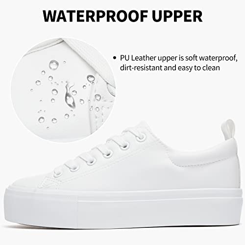 SERNIAL Womens White Platform Sneakers PU Leather Platform Shoes Walking Shoes for Women(White,US10) - Image 4