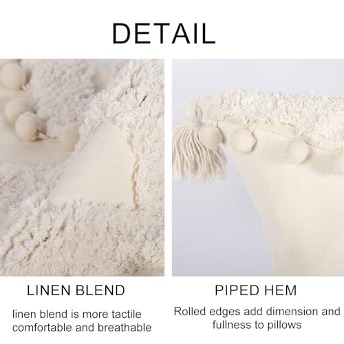 RinRinfam Boho Tufted Lumbar Throw Pillow Cover 12x 20 with Tassels, Pompom Diamond Farmhouse Neutral Pillow Cushion Cases, Decorative Pillows for Bed, Outdoor Couch Bedroom Car Cream - Image 2