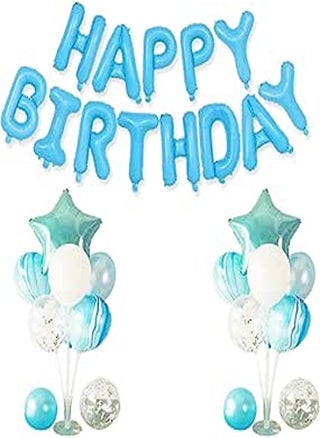 2 Sets Table Balloon Stand, Includes 14 birthday balloons- 12 latex balloons, 2 foil balloons, 2 table balloon stand kits , 1 Happy Birthday Balloons Banner, Balloon column stand , Blue Color Pattern - pzsku/Z974D8F584D577A349446Z/45/_/1720652206/94831242-c831-44df-9c5d-2c4ff97375e4