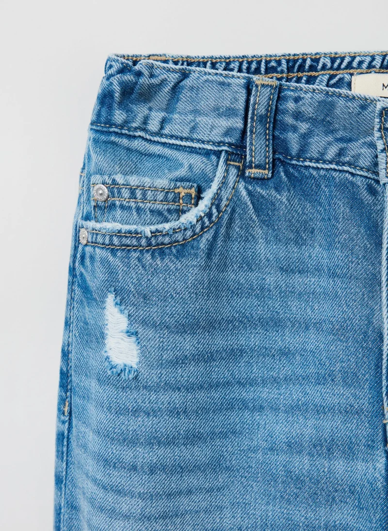 او في اس OVS Five-Pocket Mum-Fit Jeans With Abrasions