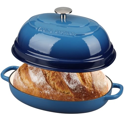 EDGING CASTING Enameled Oval Cast Iron Dutch Oven Pot with Lid, Bread Dutch Oven for Sourdough Bread Baking, Dutch Oven Bread, Bread Oven, 6QT, Lake Blue - Image 3