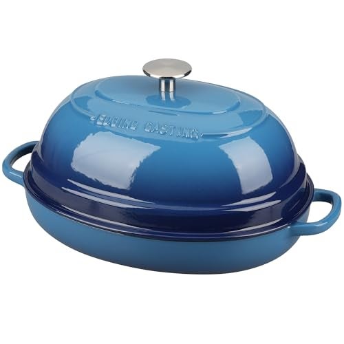 EDGING CASTING Enameled Oval Cast Iron Dutch Oven Pot with Lid, Bread Dutch Oven for Sourdough Bread Baking, Dutch Oven Bread, Bread Oven, 6QT, Lake Blue - Image 1