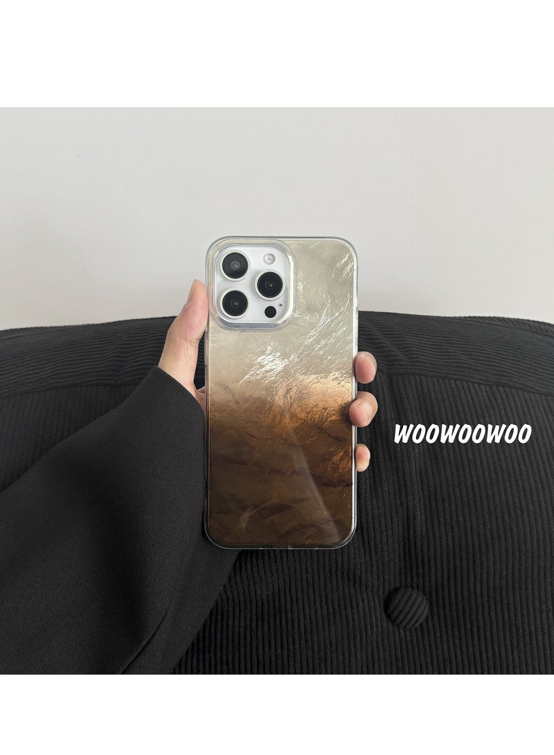 NIBEMINENT Tin Foil Pattern Simplicity Protective TPU Case Cover For iPhone 15 Plus, Coffee Brown Gradient