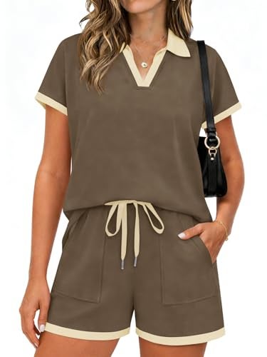Yousify Womens Lounge Sets Two Piece Sets Summer Polo Shirts and Drawstring Shorts Matching Clothing Vacation Outfits - Image 3