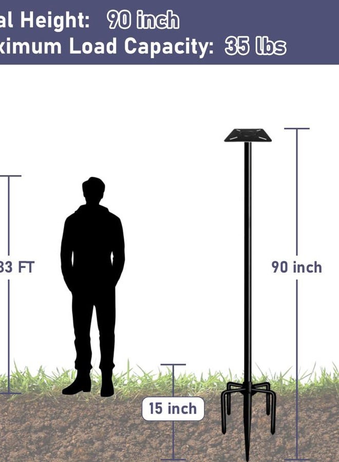 Ansionsol 90 Inch Smart Bird Feeder Pole with 5-Prong Base, Adjustable Bird House Pole Mount Kit for Outdoors, Heavy Duty Bird Feeder Stand for Wild Birds Watching, Black - Image 2