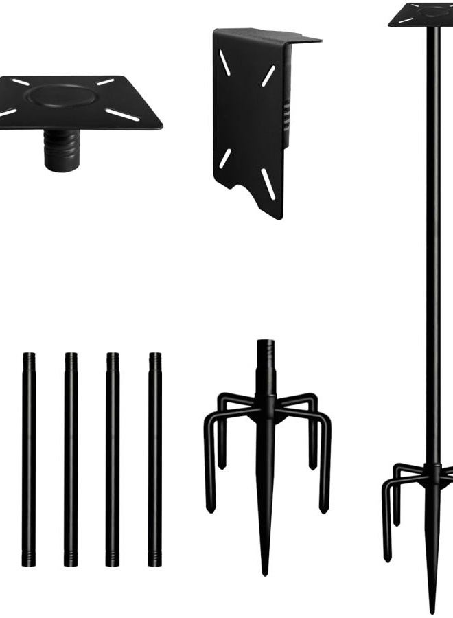 Ansionsol 90 Inch Smart Bird Feeder Pole with 5-Prong Base, Adjustable Bird House Pole Mount Kit for Outdoors, Heavy Duty Bird Feeder Stand for Wild Birds Watching, Black - Image 1
