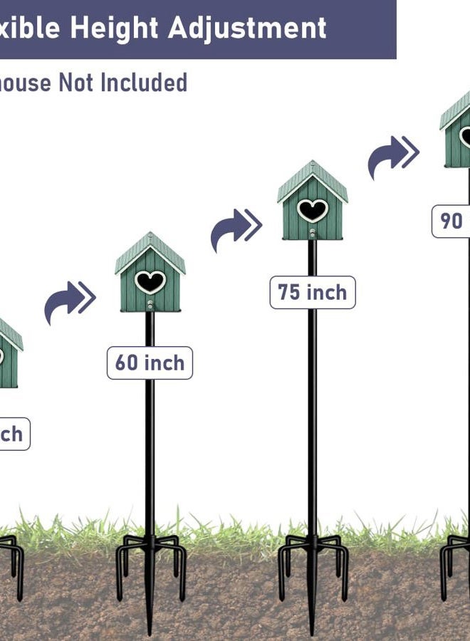 Ansionsol 90 Inch Smart Bird Feeder Pole with 5-Prong Base, Adjustable Bird House Pole Mount Kit for Outdoors, Heavy Duty Bird Feeder Stand for Wild Birds Watching, Black - Image 3