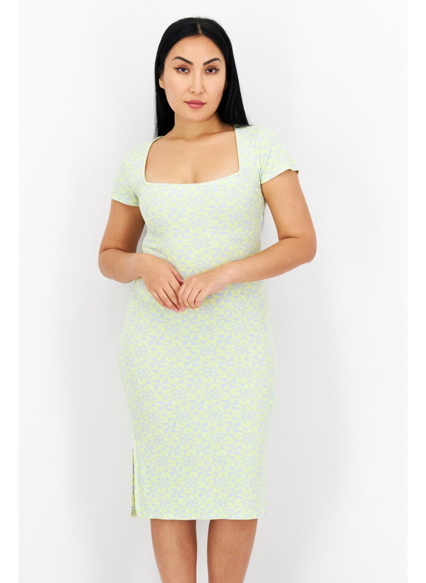 rvca Women Allover Print Midi Dress, Yellow  - Image 1