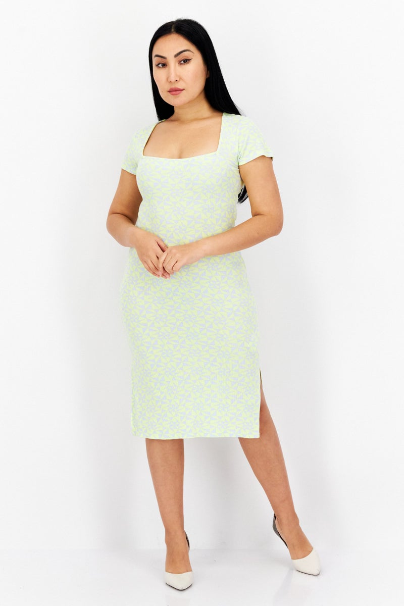 rvca Women Allover Print Midi Dress, Yellow - Image 2