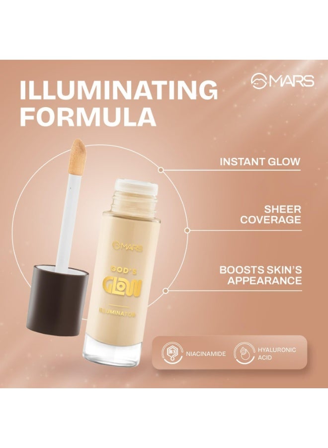 مارس هايلايتر MARS God's Glow Illuminator (30 مل) (04-HONEY) | حمض الهيالورونيك، خلاصة الشاي الأخضر وإكليل الجبل | تغطية شفافة | خفيف الوزن | مظهر طبيعي خالٍ من العيوب - Image 5