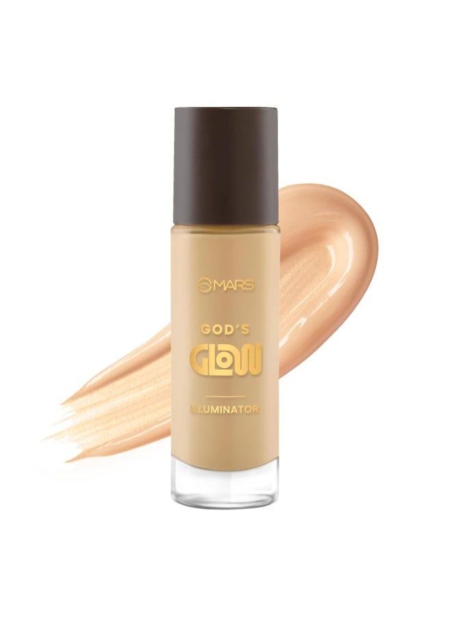 مارس هايلايتر MARS God's Glow Illuminator (30 مل) (04-HONEY) | حمض الهيالورونيك، خلاصة الشاي الأخضر وإكليل الجبل | تغطية شفافة | خفيف الوزن | مظهر طبيعي خالٍ من العيوب - Image 2