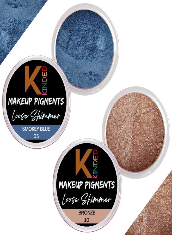 KINDED Loose Shimmer Makeup Foil Pigments Glitter Eyeshadow for Women Smokey Eyes Face Brow Bones Body Highlighter Metallic Beauty Shiny Dust Powder Pearls (Combo 3gm each, Smokey Blue & Bronze) - Image 1