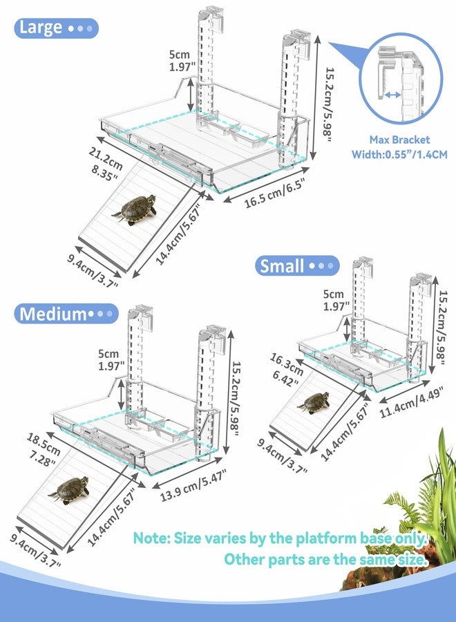 GOZILLA Turtle Basking Platform with Feeding Tray & Adjustable Ramp,Anit-Slip,Durable,Height Adjustable Hanging Platform.Acrylic Turtle Dock for Small Turtles, Reptiles and Aquatic Pets. (Medium Kit) - Image 2