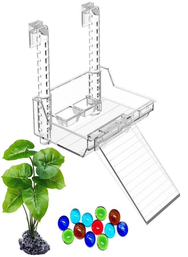 GOZILLA Turtle Basking Platform with Feeding Tray & Adjustable Ramp,Anit-Slip,Durable,Height Adjustable Hanging Platform.Acrylic Turtle Dock for Small Turtles, Reptiles and Aquatic Pets. (Medium Kit) - Image 1