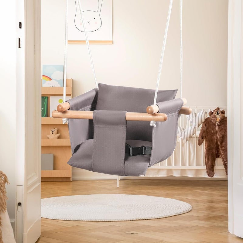 KEYOZA مقعد أرجوحة الأطفال KEYOZA آمن من القماش والخشب للأرجوحة المعلقة للأطفال الرضع والصغار والأطفال ألعاب داخلية وأرجوحة مؤقتة في الهواء الطلق للحدائق أو الأرجوحة في الفناء الخلفي رمادي - Image 1