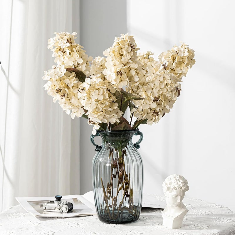 Ttranewsoo Hydrangea Artificial Flowers,Fall Hydrangeas Artificial Flowers, Fake Fall Dried Hydrangea Decoration,Faux Silk Flower with Stems Winter Decor Without Vase（Cream White 8PCS - Image 2