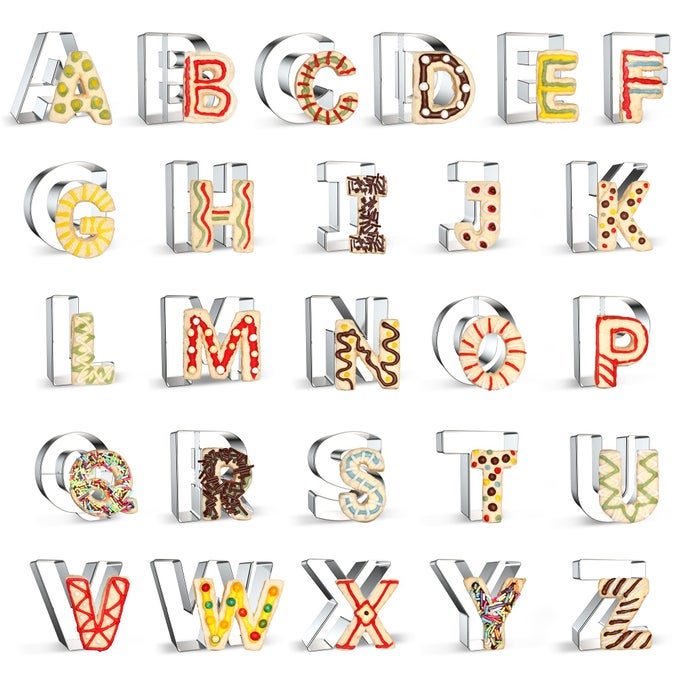 26PCS ALPHABET LETTERS COOKIE CUTTERS SET DIY LETTERS CAKECOOKIE STAINLESS STEEL COOKIE CUTTERS FOR BAKING LETTERS SHAPED BAKING TOOL FOR HOMEMAKING BISCUITS COOKIE DOUGH