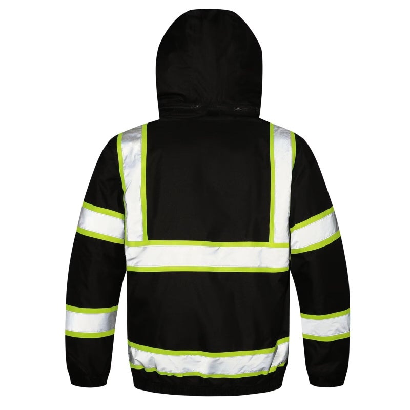 TOKISHI High Visibility Hoodie For Men Reflective Safety Jacket Snowproof And Warm Raincoat With Zipper Men'S/Women'S Construction Work Safety Insulated Parka Black XL - Image 2