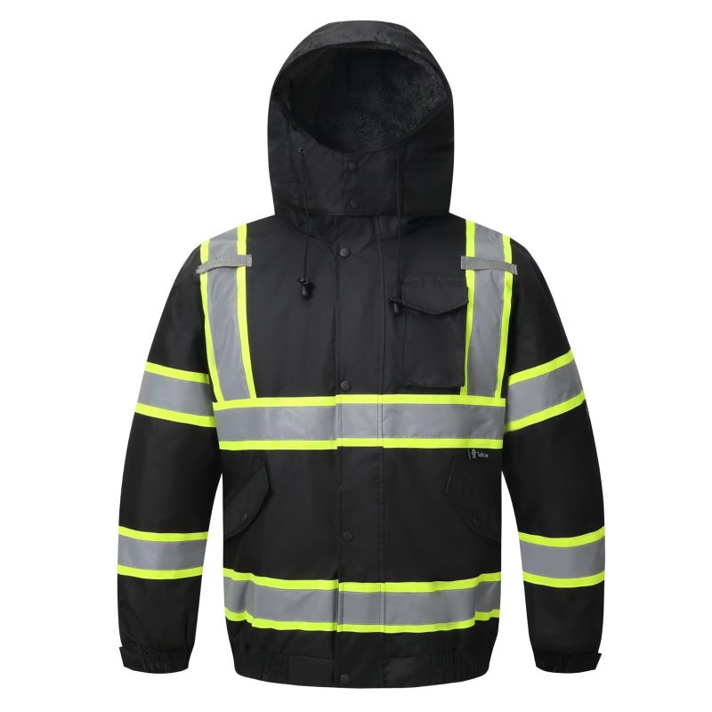 TOKISHI High Visibility Hoodie For Men Reflective Safety Jacket Snowproof And Warm Raincoat With Zipper Men'S/Women'S Construction Work Safety Insulated Parka Black XL - Image 1
