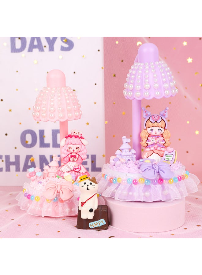 DIY Flower Nightlight Cream Glue Children's Handmade Toy Material Bag Girl's Gift Book Desktop Decoration-Color:[card Head Bag] Purple Flower Night Light + Material Package + Free 10 Stickers - Image 4