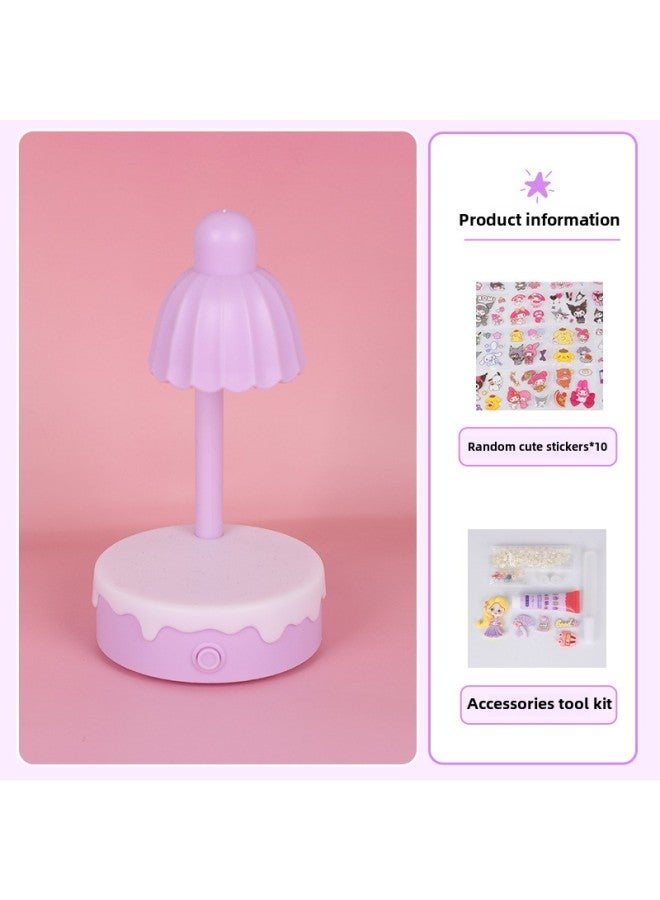DIY Flower Nightlight Cream Glue Children's Handmade Toy Material Bag Girl's Gift Book Desktop Decoration-Color:[card Head Bag] Purple Flower Night Light + Material Package + Free 10 Stickers - Image 1