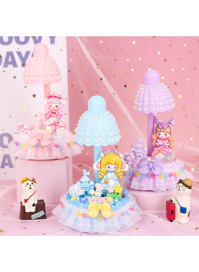 DIY Flower Nightlight Cream Glue Children's Handmade Toy Material Bag Girl's Gift Book Desktop Decoration-Color:[card Head Bag] Purple Flower Night Light + Material Package + Free 10 Stickers - Image 2