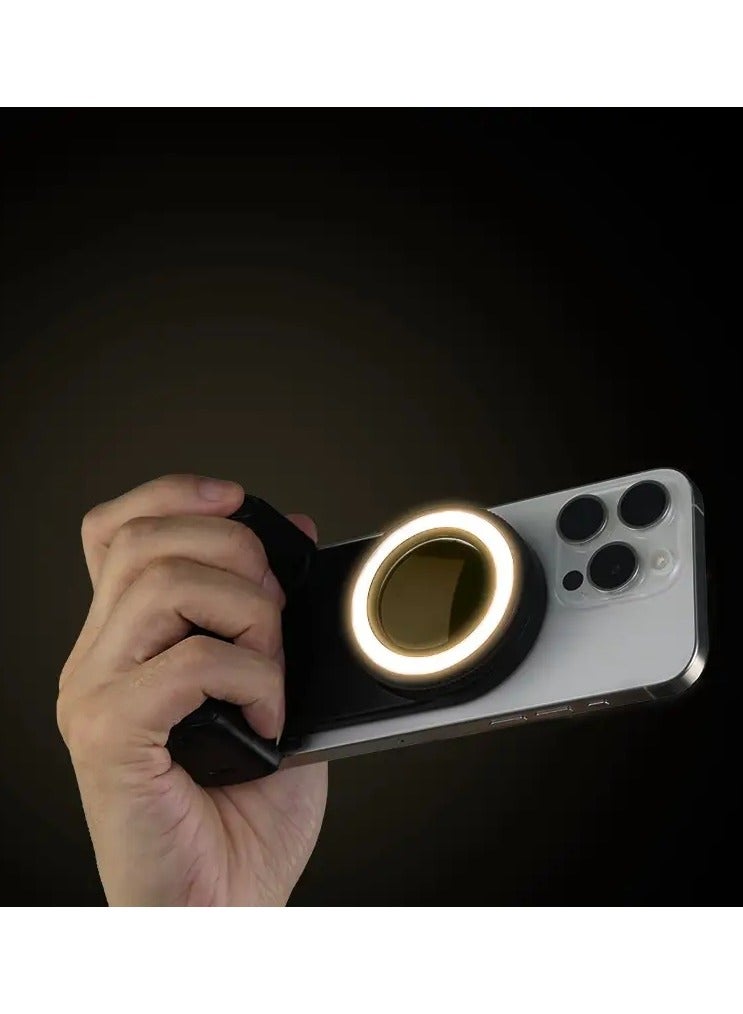 Mobile Photography Fill Light with Magnetic Absorption, Anti-Shake Grip, and Ergonomic Design - Durable ABS Material Camera Accessory for Live Streaming and Selfies - Image 1