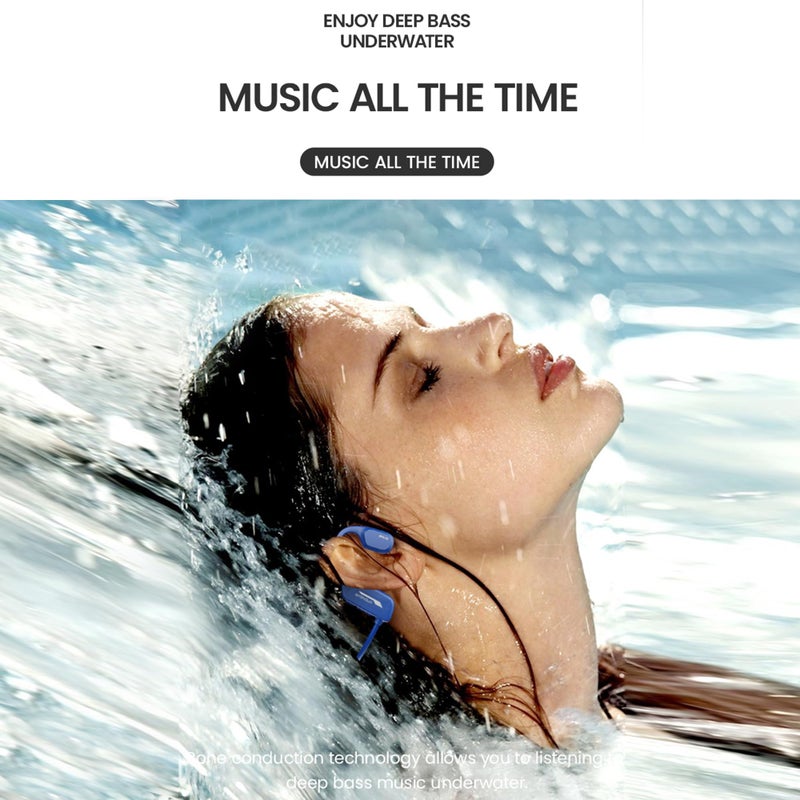 XIMAND XIMAND Bone Conduction Headphones IP68 Swimming Waterproof Dustproof Sweatproof MP3 Player Headset Underwater Music Player 8GB 1000 Songs, Open-Ear Wireless Earphones Bluetooth 5.3 with Mic - Blue - Image 2