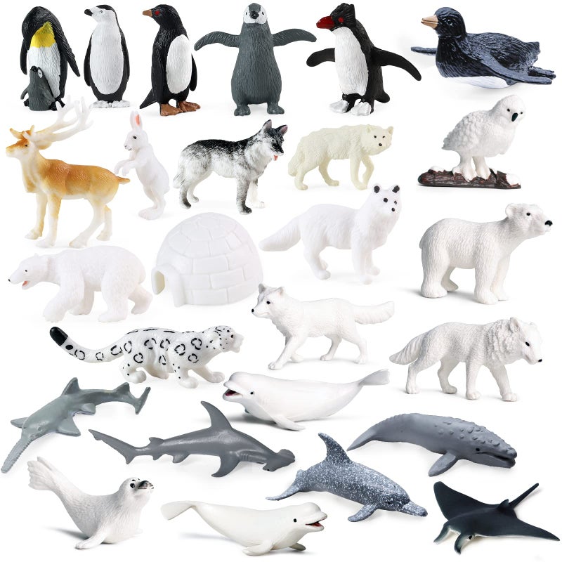 Sienon Ocean Sea Animals Toys Figures, 26PCS Mini Plastic Sea Creature Toys Arctic Ocean Animals Figurines Penguins Polar Bears Snowy Owl Under The Sea Life Figures Cake Topper Goody Bag Easter Egg Filler - Image 1