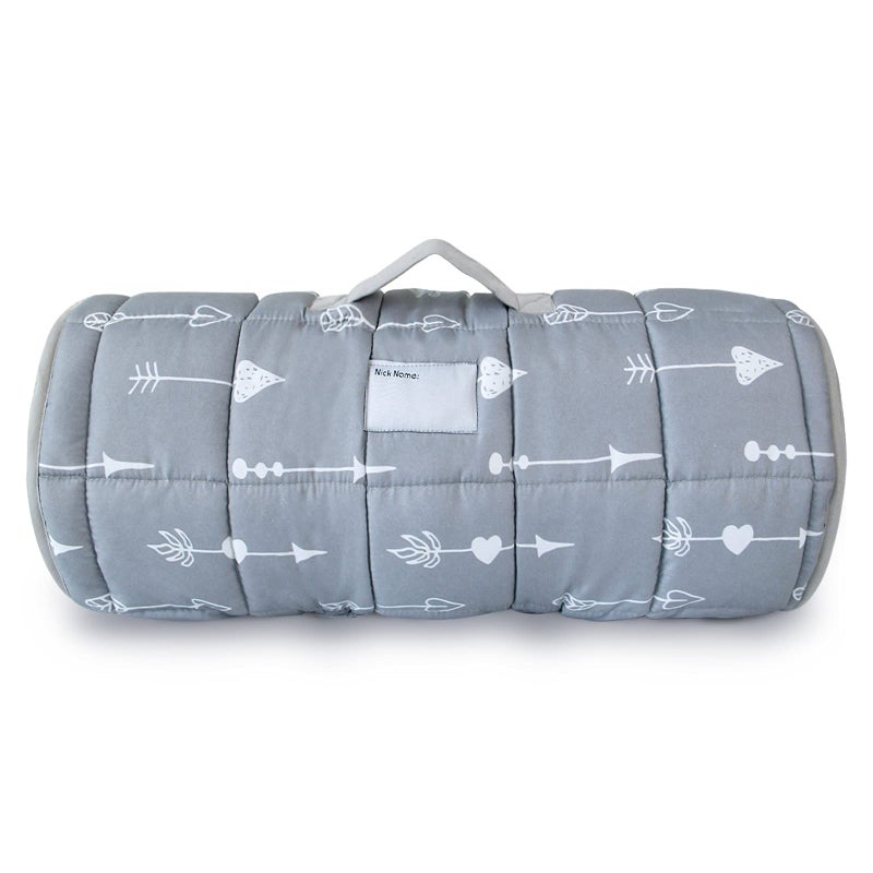 Biloban Nap Mat with Pillow and Blanket, Cot Nap Mats for Daycare Preschool Kindergarten, Lightweight Portable Travel Sleeping Bag for Kids, Super Soft & Cozy, Grey Arrow, 50" x 21" - Image 1