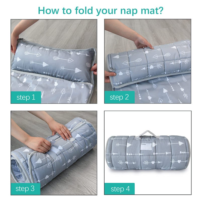 Biloban Nap Mat with Pillow and Blanket, Cot Nap Mats for Daycare Preschool Kindergarten, Lightweight Portable Travel Sleeping Bag for Kids, Super Soft & Cozy, Grey Arrow, 50" x 21" - Image 2