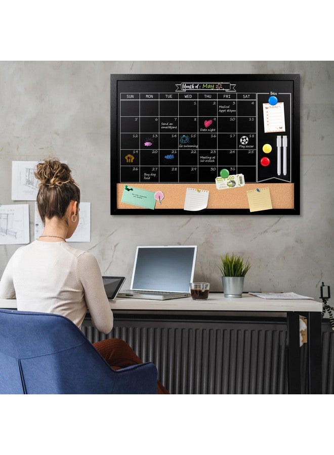Board2by Board2by Monthly Chalkboard Calendar & Cork Board for Wall, 18" x 24" Magnetic Chalk Calendar Board Combo Board, Hanging Wood Frame Combination Board Blackboard with Pens for Office, School, Home - Image 2