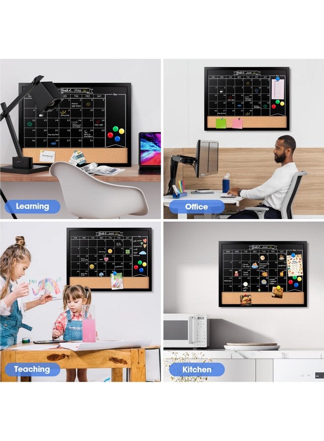Board2by Board2by Monthly Chalkboard Calendar & Cork Board for Wall, 18" x 24" Magnetic Chalk Calendar Board Combo Board, Hanging Wood Frame Combination Board Blackboard with Pens for Office, School, Home - Image 3