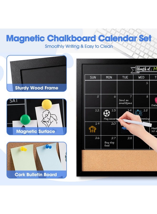 Board2by Board2by Monthly Chalkboard Calendar & Cork Board for Wall, 18" x 24" Magnetic Chalk Calendar Board Combo Board, Hanging Wood Frame Combination Board Blackboard with Pens for Office, School, Home - Image 4
