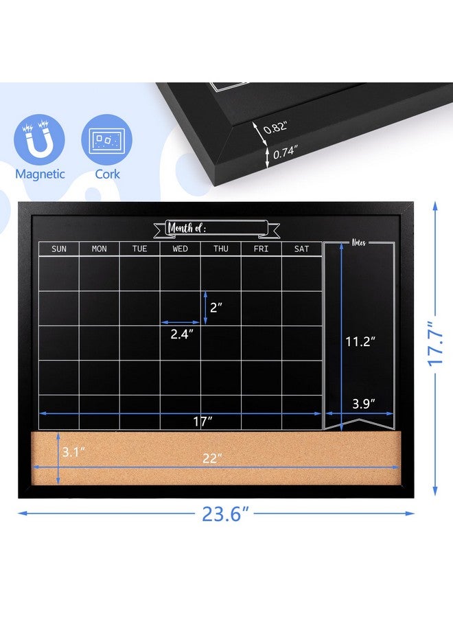 Board2by Board2by Monthly Chalkboard Calendar & Cork Board for Wall, 18" x 24" Magnetic Chalk Calendar Board Combo Board, Hanging Wood Frame Combination Board Blackboard with Pens for Office, School, Home - Image 5