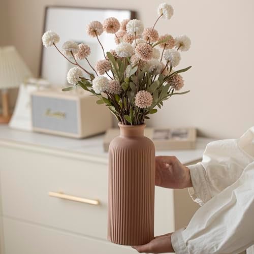 vaurcesa Large Modern Ceramic Vase Set, Coffee Ribbed Matte Design, 3-Piece Decorative Vases for Home, Living Room, Office (XL Coffee Mix) - Image 5