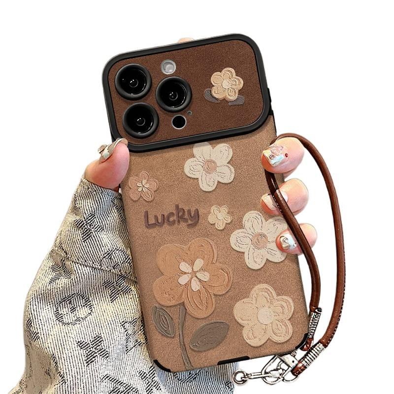 BB Silicone Protective Case for Huawei Mate 70 with Matte Finish and Oil Painting Floral Pattern plus Lanyard plus Large Window Design in Black - Image 3
