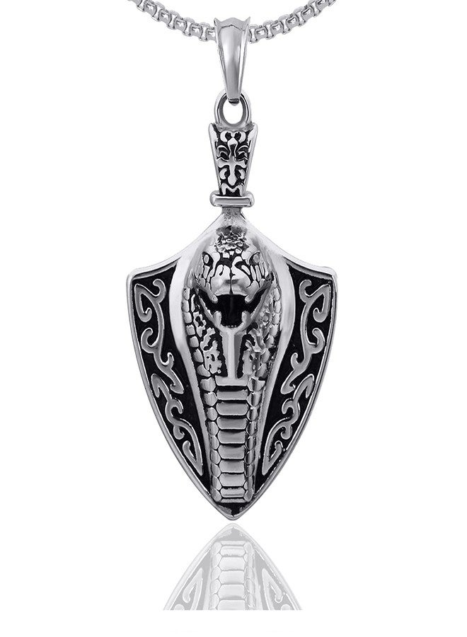 Xusamss Hip Hop Stainless Steel Animal Cobra Pendant Snake Necklace(White) - Image 1