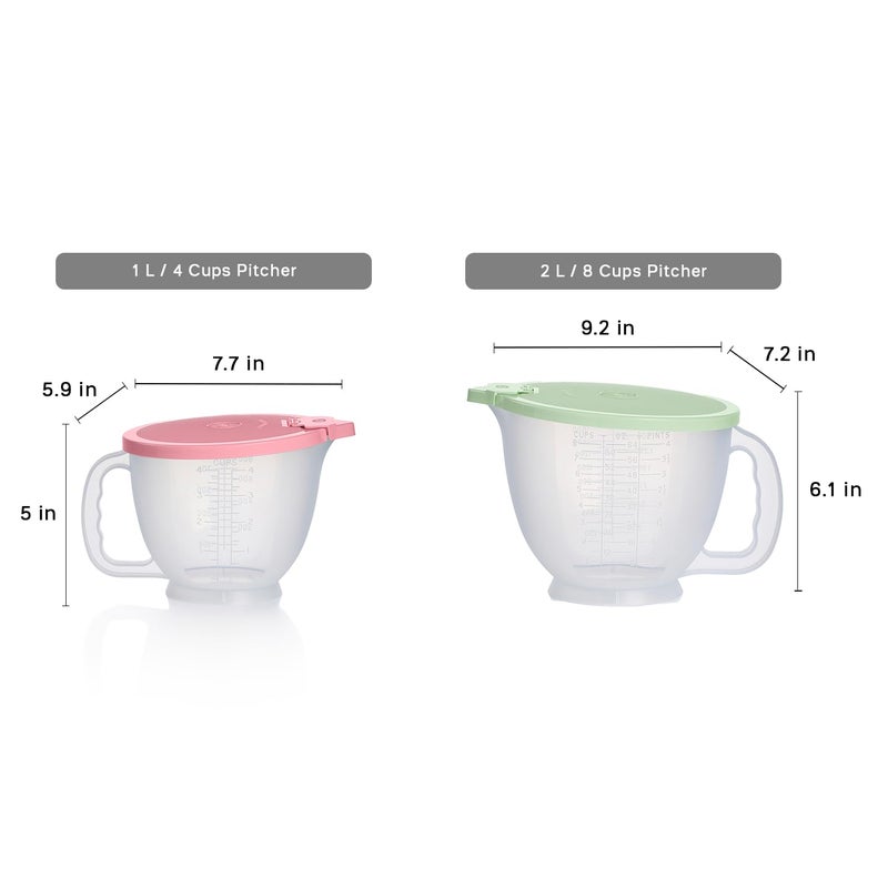 Tupperware Classic Mix-N-Store Pitcher Set in Mint Green and Candy Pink, Dishwasher Safe and BPA Free (2 Bowls, 2 Lids) - Image 3